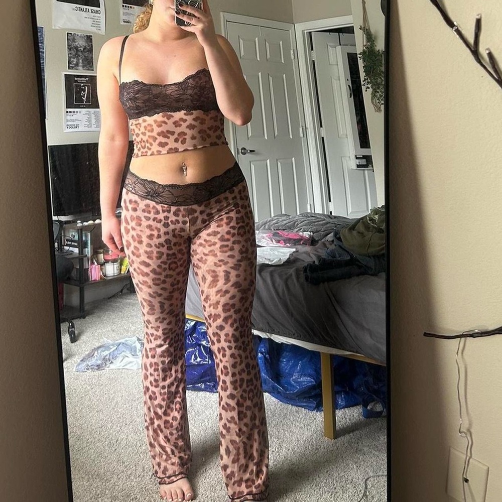 Leopard Print Lace Trim Set